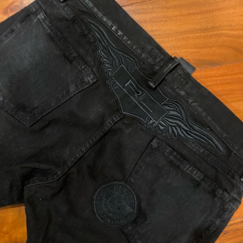 RALPH LAUREN BLACK LABEL WAXED MOTO PATCHWORK JEANS - Picture 13 of 14